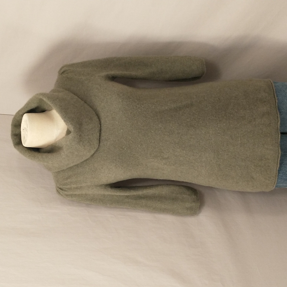 Cashmere Cowl neck Tunic Length Sweater Soft Moss Olive Green Long Turtleneck